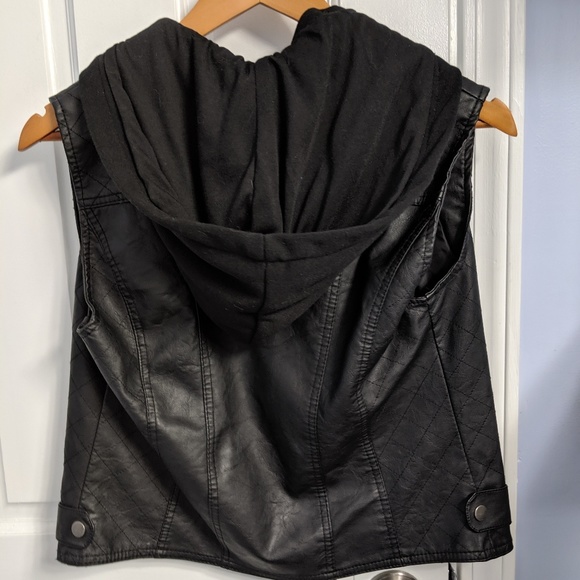 Faux Leather Hooded Moto Vest - Picture 3 of 5
